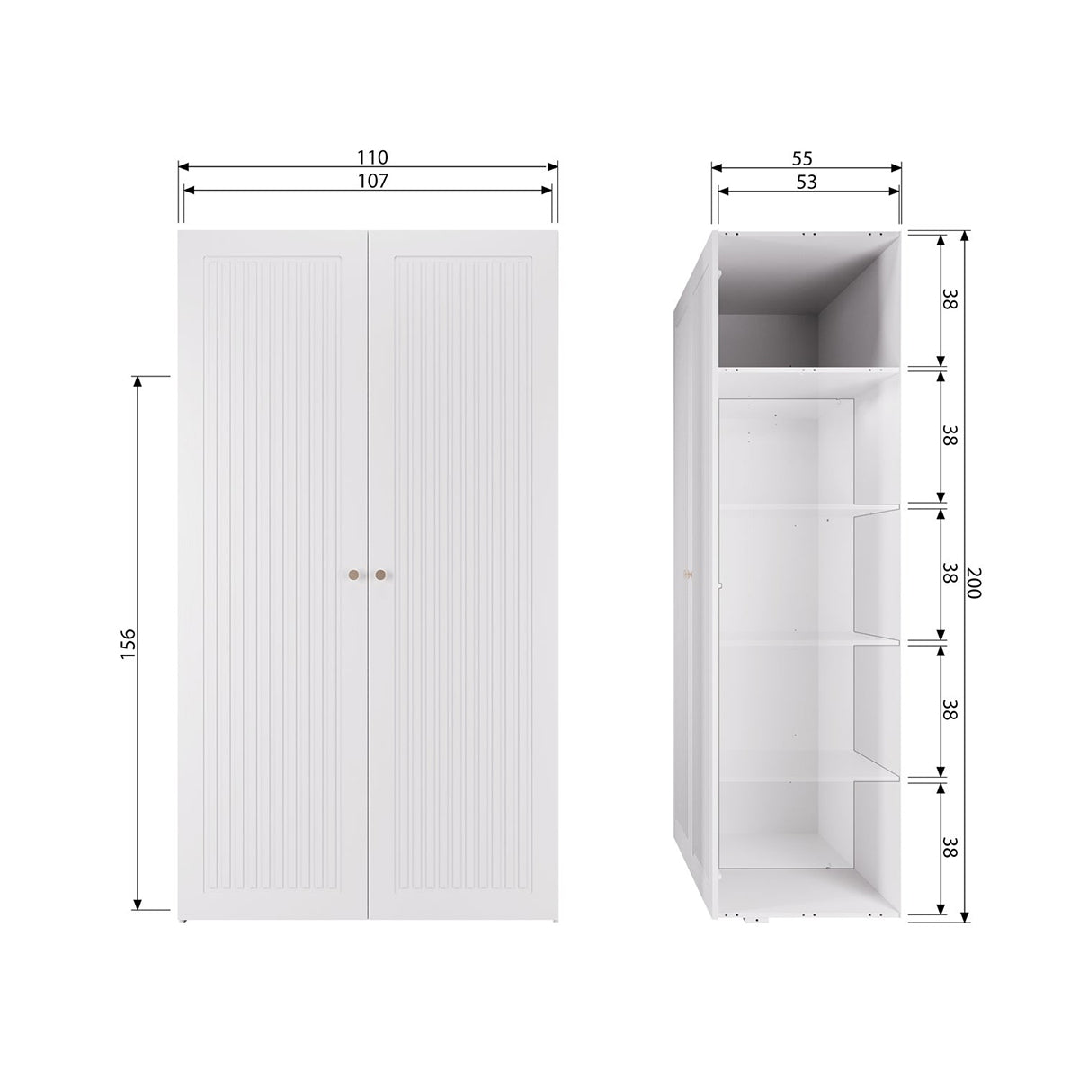 Sipke White Pine Wood Wardrobe