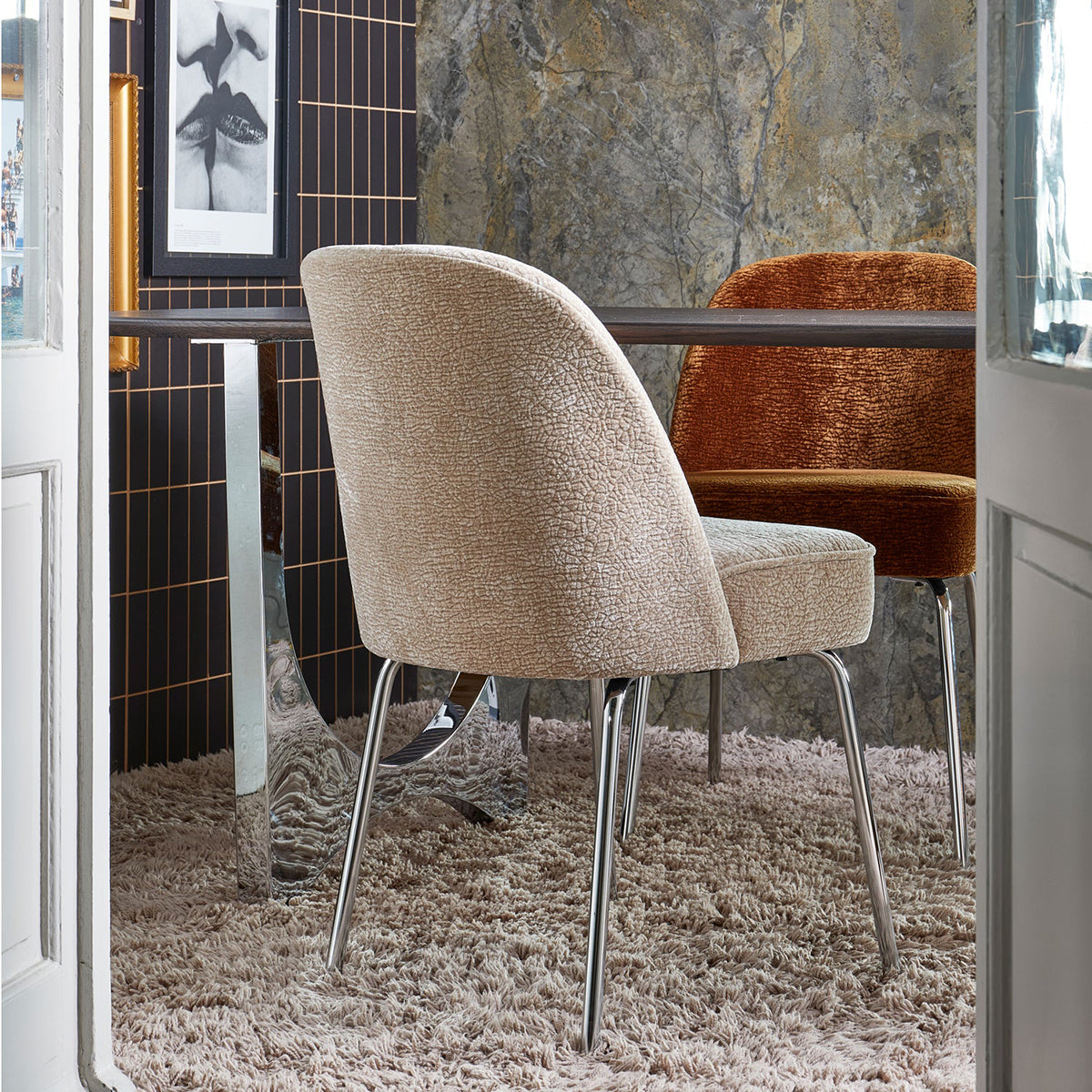 Vogue Chenille Dining Chair with Chrome Legs