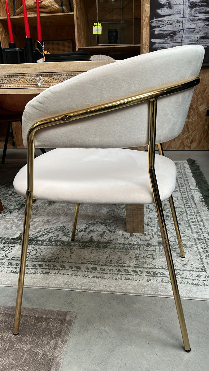 Belle White Velvet Gold Chair with Armrest (2/Set) (Floor Model)