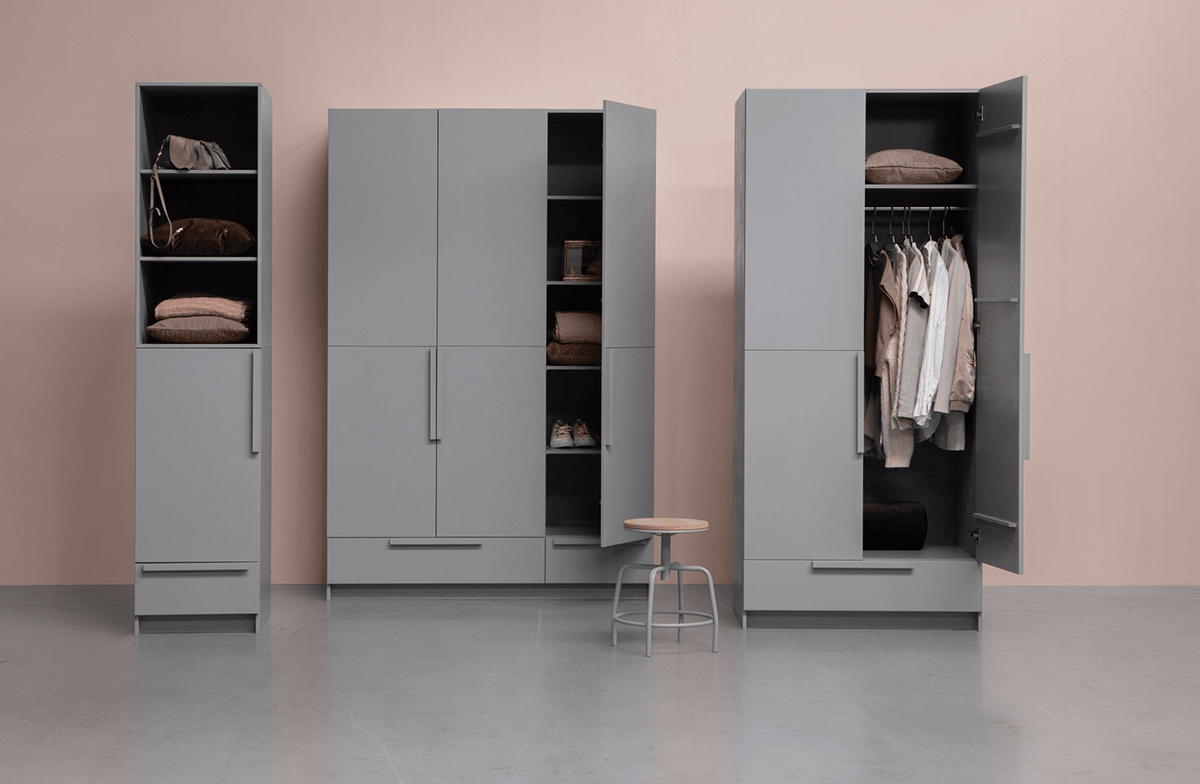 Pure Concrete Grey 1 Door Split Wardrobe - WOO .Design