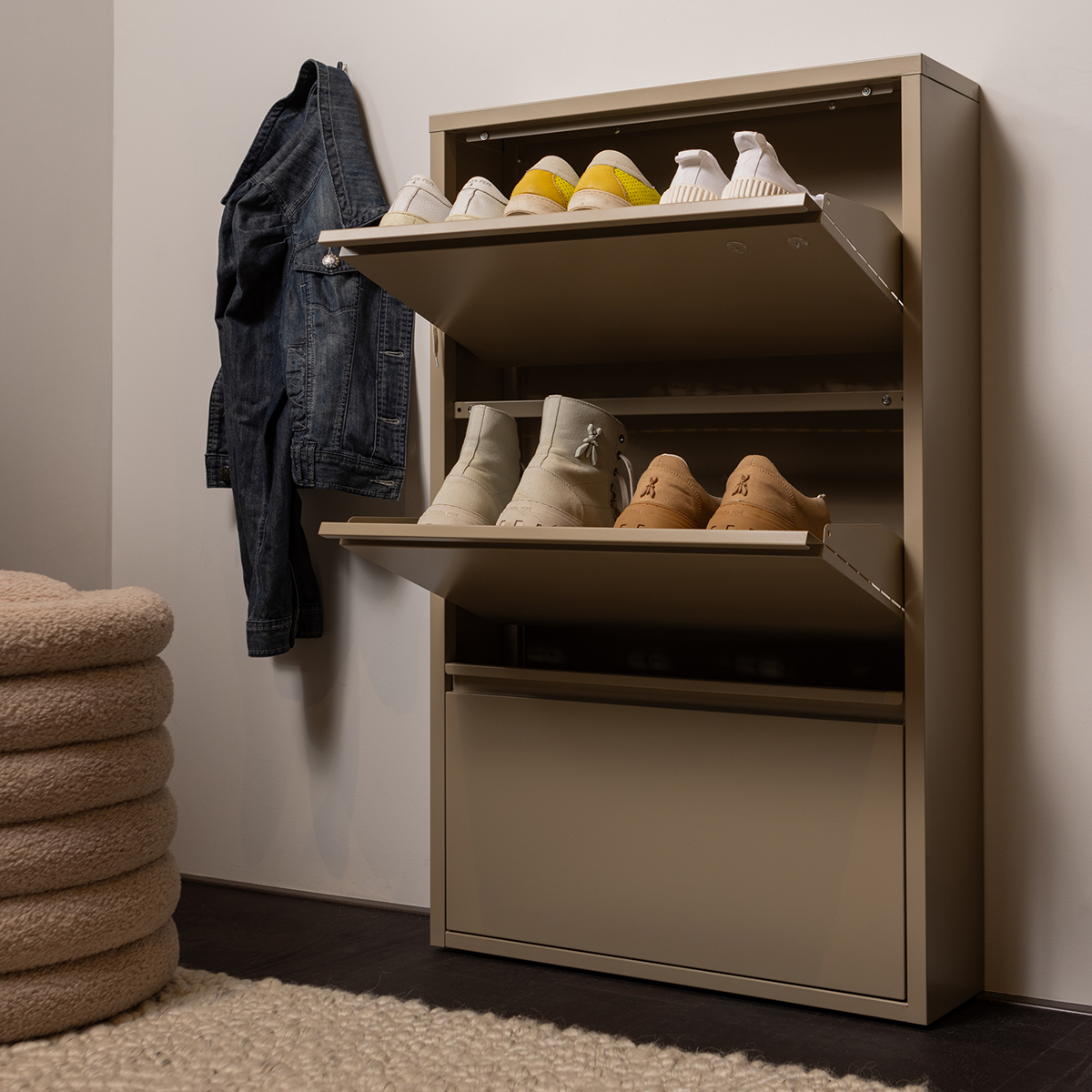 Sabine Metal 3 Compartment Shoe Cabinet