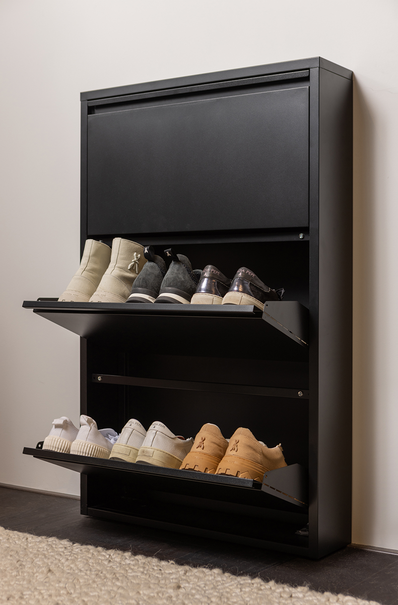 Sabine Metal 3 Compartment Shoe Cabinet