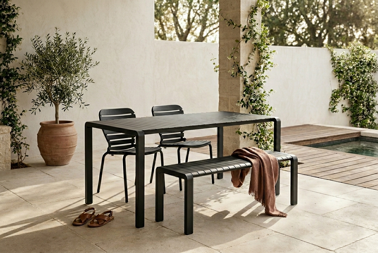 Vondel 168.5 Garden Table Set with Chair and Bench