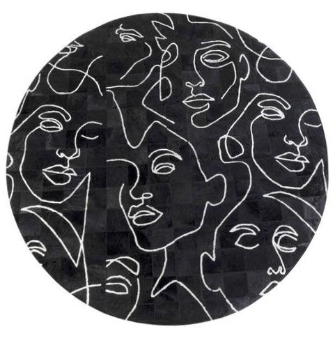 Art Faces Black Leather Round Carpet - WOO .Design