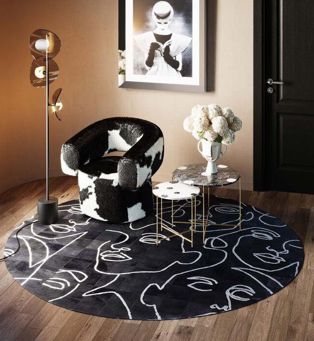 Art Faces Black Leather Round Carpet - WOO .Design