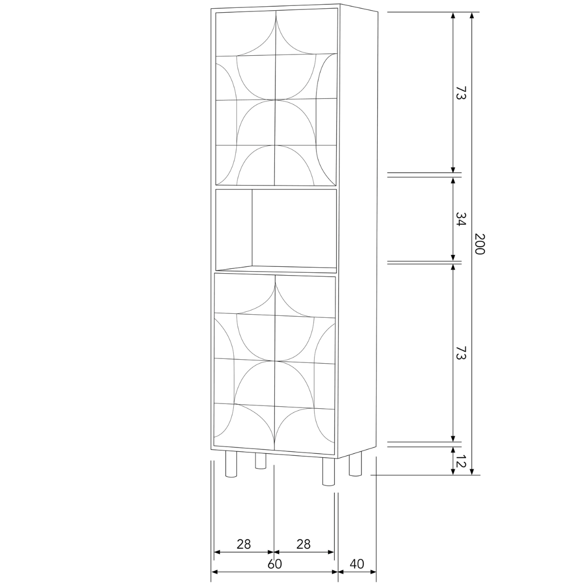 Draw Walnut Mango Wood 4 Door Storage Cabinet