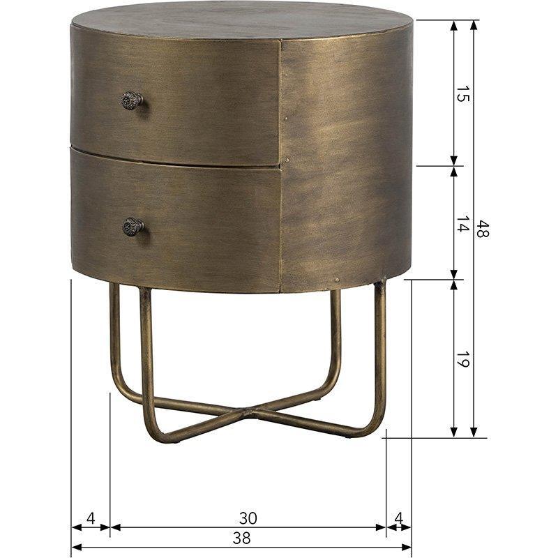 Glossy Antique Brass Metal Round Small Cabinet