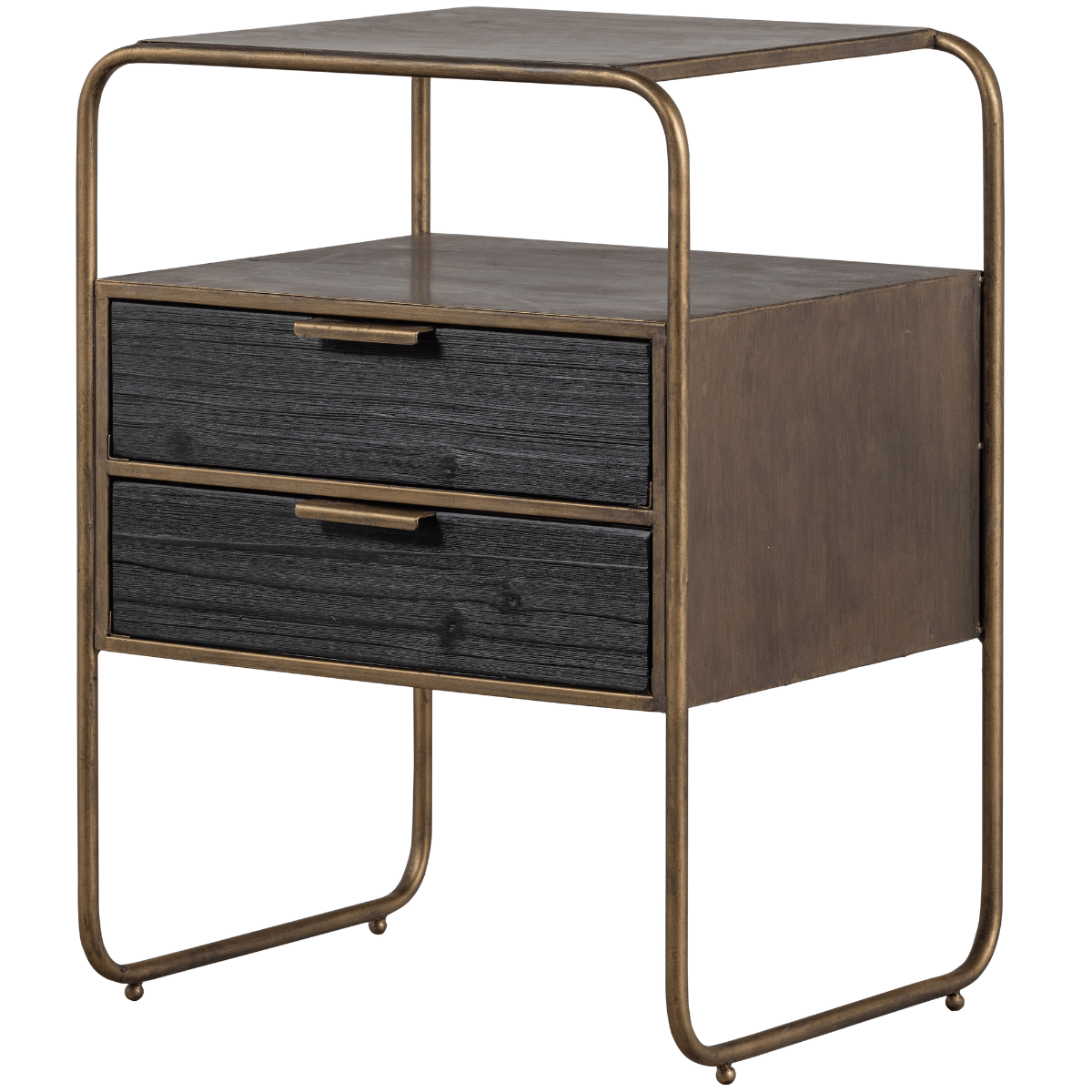Polite Antique Brass Metal/Wood Nightstand