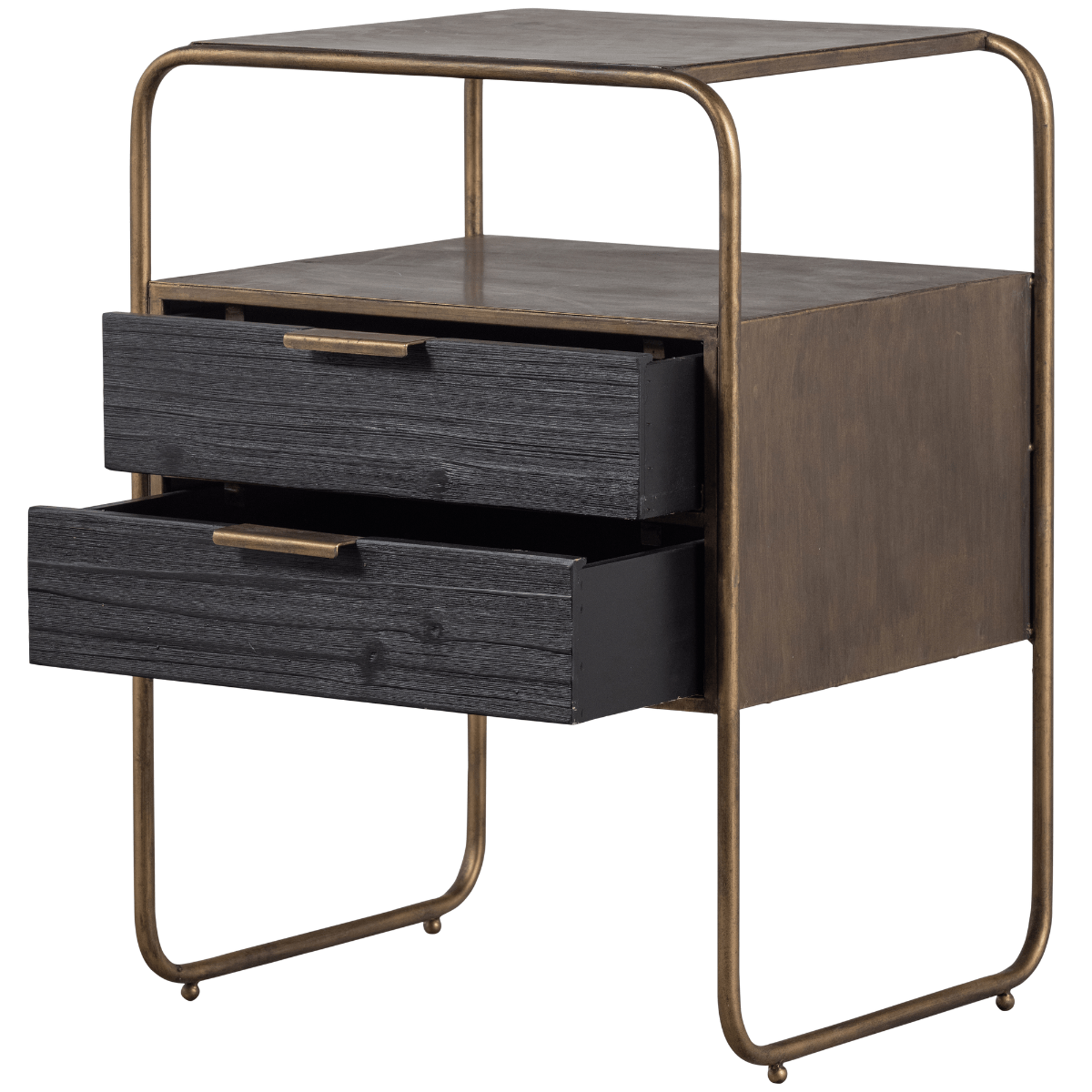 Polite Antique Brass Metal/Wood Nightstand