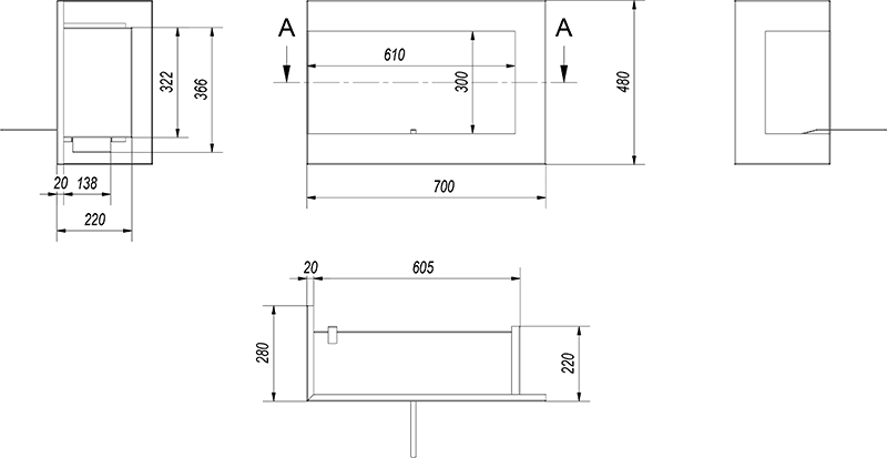 Delta 700 Corner Left Bio Fireplace - WOO .Design