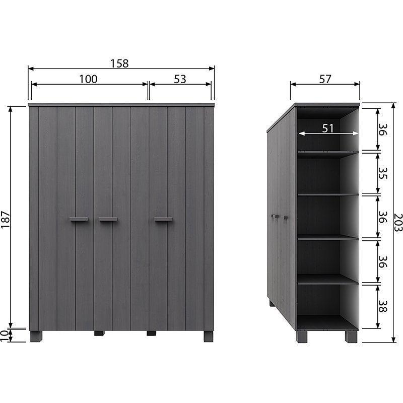 Dennis Brushed Pine Wood 3 Doors Wardrobe - WOO .Design