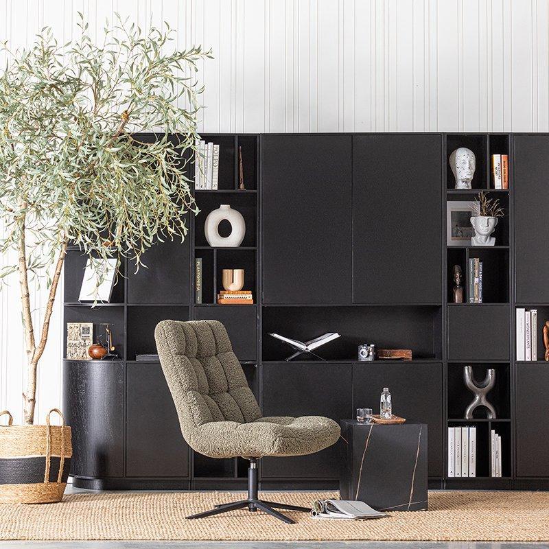 Finca Deep Black Pine Wood Round Storage Cabinet left 78 cm - WOO .Design