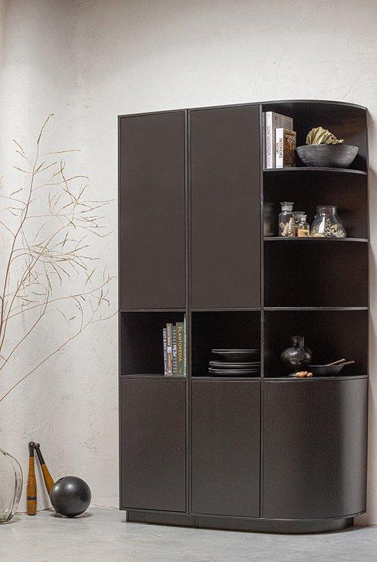 Finca Deep Black Pine Wood Round Storage Cabinet right 78 cm - WOO .Design
