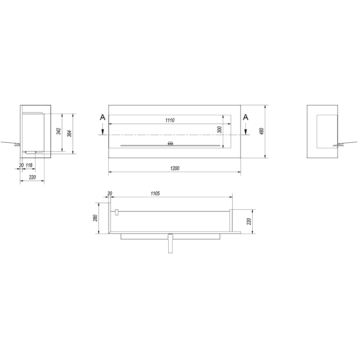 Glazing for Delta 1200 Corner Left Bio Fireplace - WOO .Design