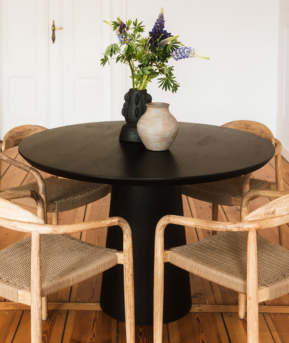 Gio Black Oak Wood Round Dining Table