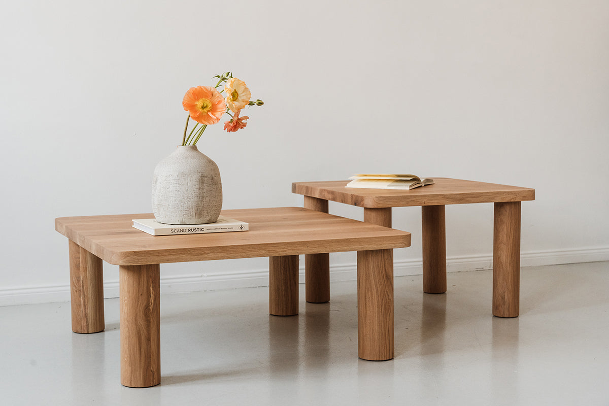 Rollo Oak Wood Coffee Table Set