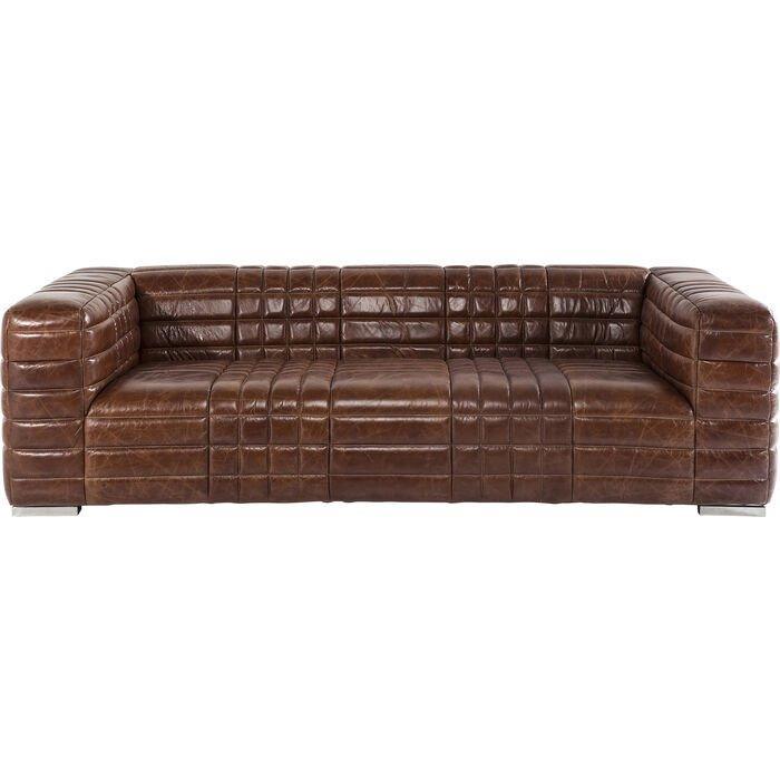 Square Dance Brown Leather 3 Seater Sofa