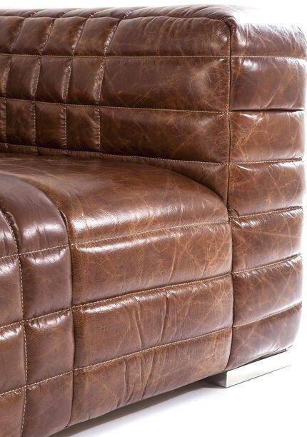 Square Dance Brown Leather 3 Seater Sofa
