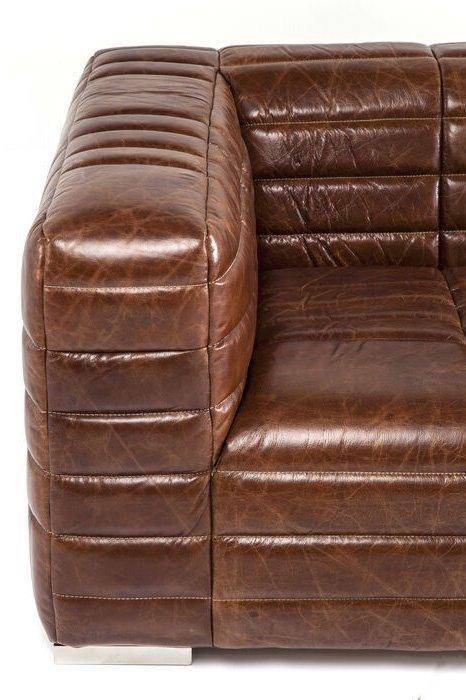 Square Dance Brown Leather 3 Seater Sofa