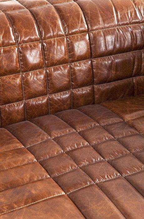 Square Dance Brown Leather 3 Seater Sofa