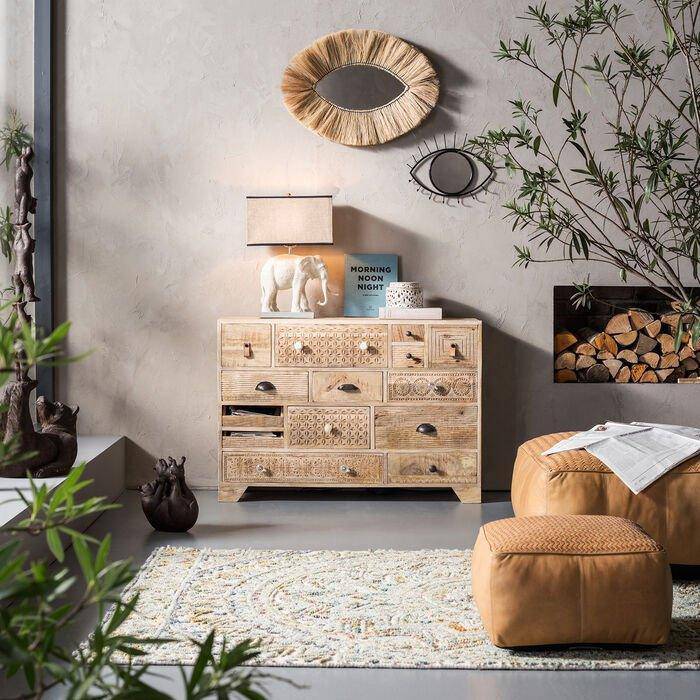 Puro Natural Mango Wood 14 Drawers Dresser