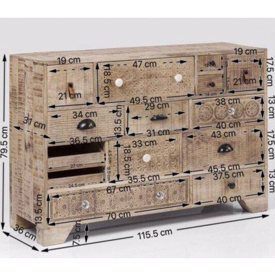 Puro Natural Mango Wood 14 Drawers Dresser