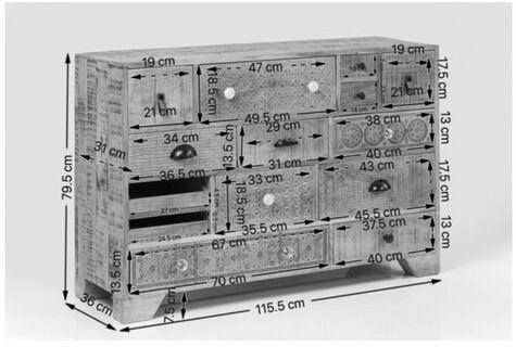 Soleil Multicolour Mango Wood 14 Drawers Dresser