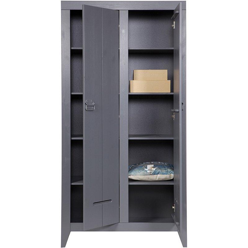 Kluis Steel Grey Pine Wood Cabinet - WOO .Design