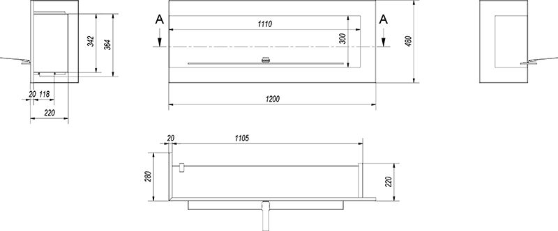 Delta 1200 Corner Left Bio Fireplace