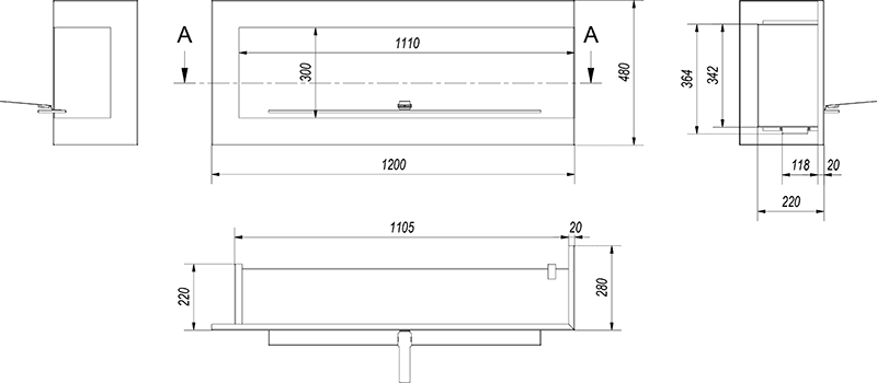Delta 1200 Corner Right Bio Fireplace