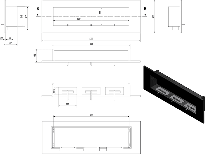 Delta 3 Black Bio Fireplace