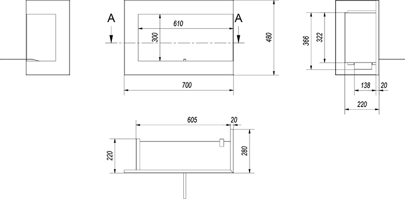 Delta 700 Corner Right Bio Fireplace