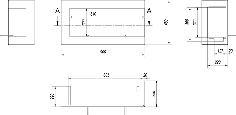 Delta 900 Corner Right Bio Fireplace