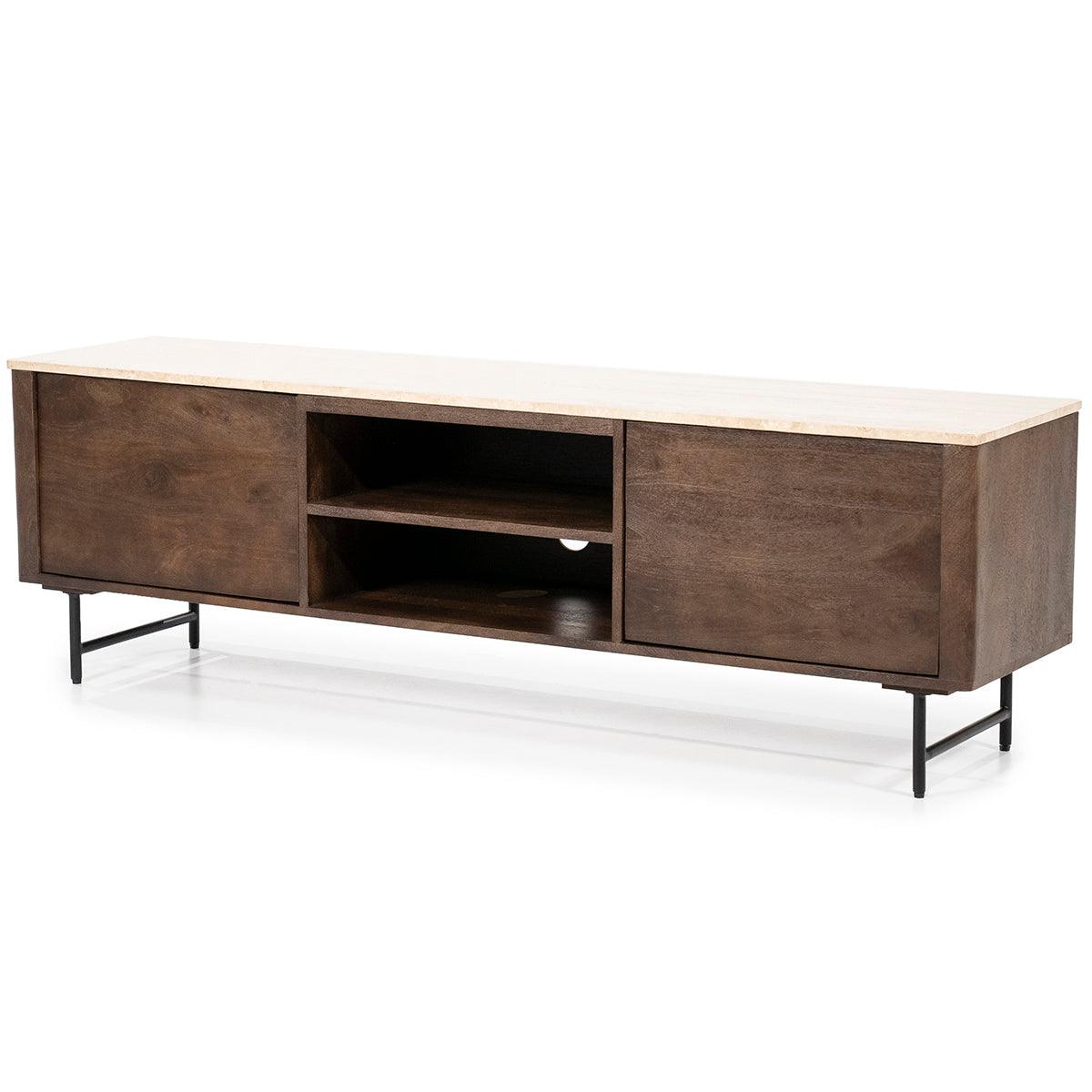 Lio Travertine/Mango Wood 2 Doors TV Cabinet - WOO .Design