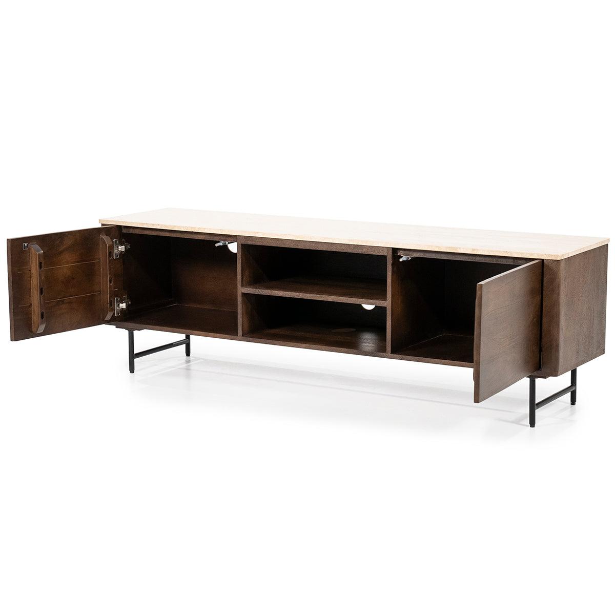 Lio Travertine/Mango Wood 2 Doors TV Cabinet - WOO .Design