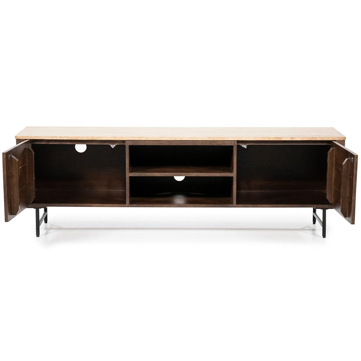 Lio Travertine/Mango Wood 2 Doors TV Cabinet - WOO .Design