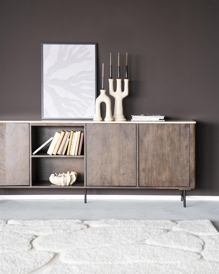 Lio Travertine/Mango Wood 3 Doors Sideboard - WOO .Design