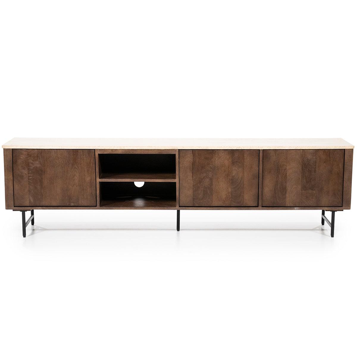 Lio Travertine/Mango Wood 3 Doors TV Cabinet - WOO .Design