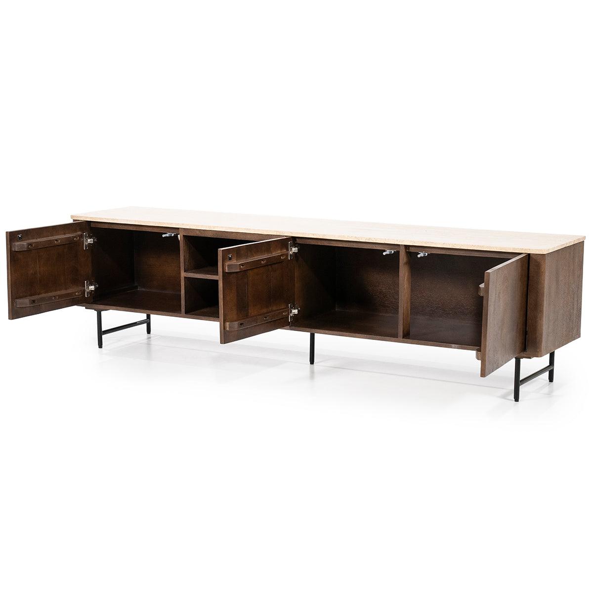 Lio Travertine/Mango Wood 3 Doors TV Cabinet - WOO .Design