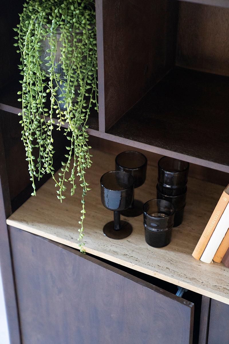 Lio Travertine/Mango Wood Low Bookcase - WOO .Design