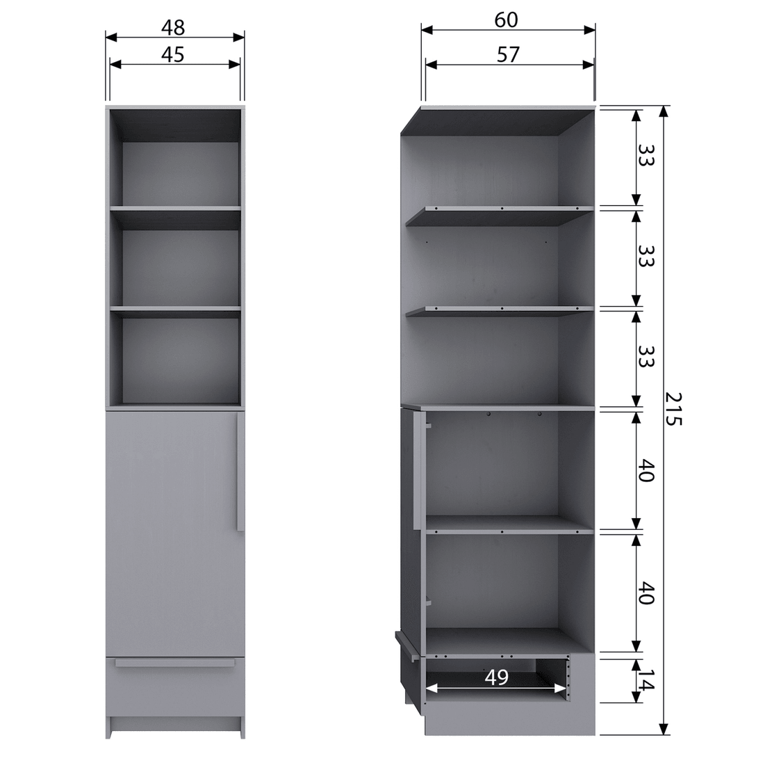 Pure Concrete Grey 1 Door Split Wardrobe - WOO .Design