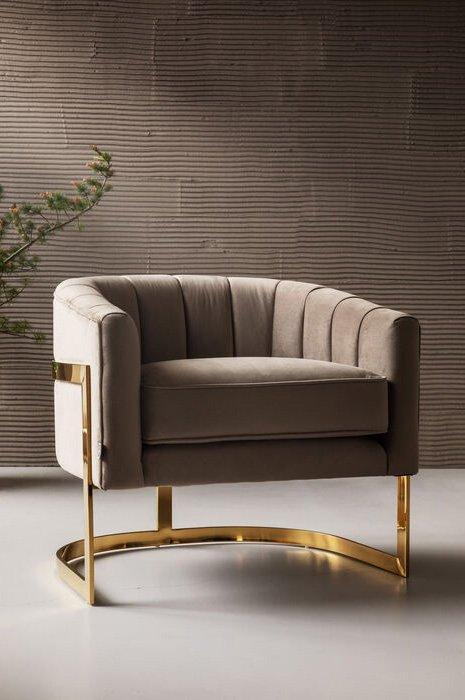 Pure Elegance Beige Velvet Contemporary Armchair - WOO .Design
