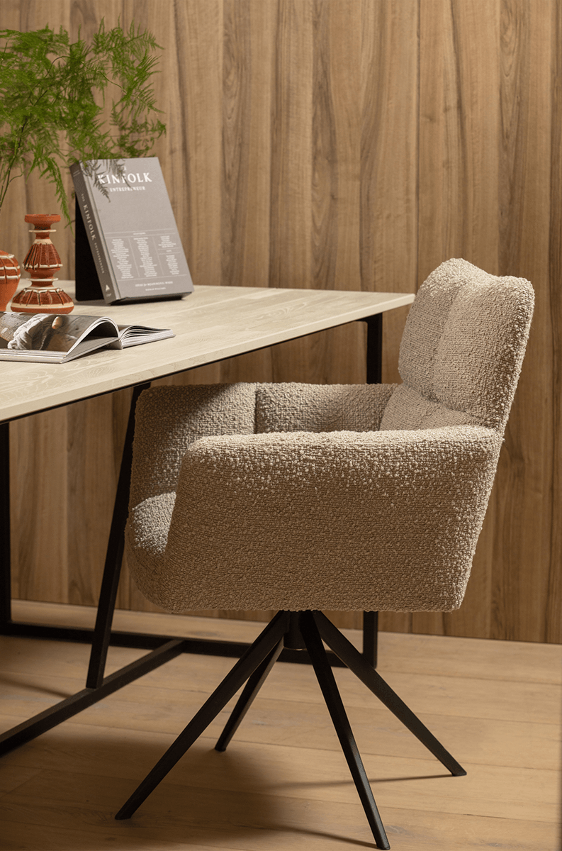 Vinny Sand Boucle Swivel Dining Chair with Armrest - WOO .Design