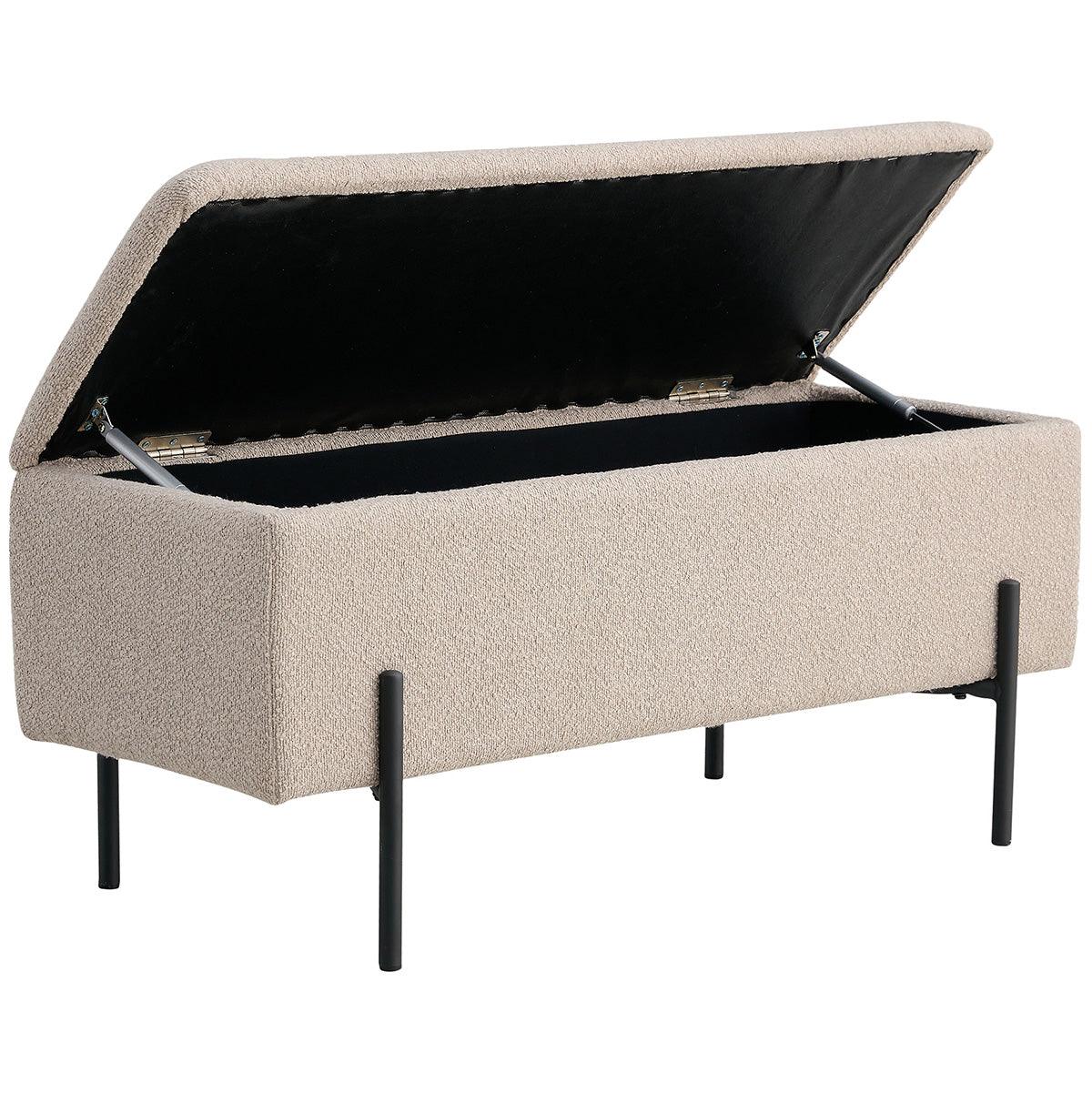 Watford Beige Boucle Bench with Storage - WOO .Design