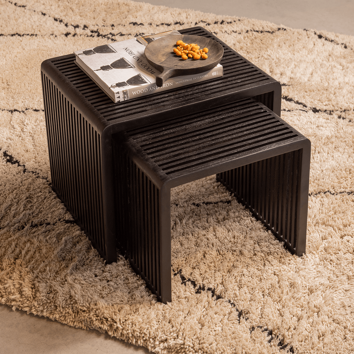 Willa Black Teak Wood Side Table (2/Set) - WOO .Design