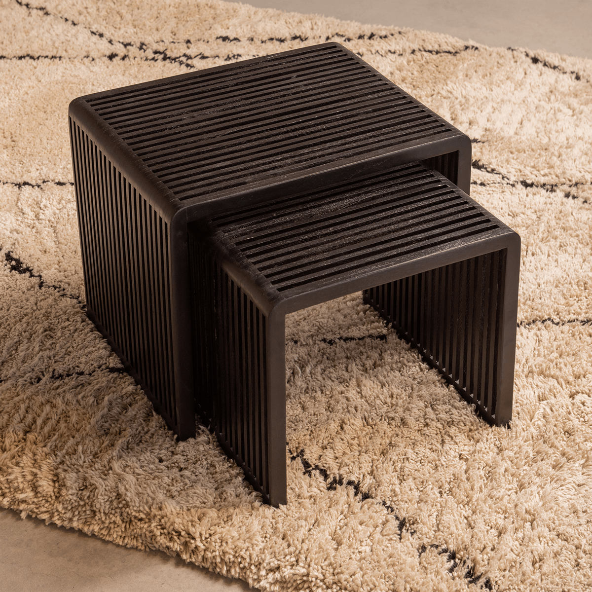 Willa Black Teak Wood Side Table (2/Set) - WOO .Design