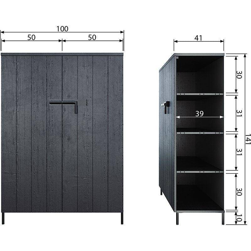 Bruut Black Pine Wood 2 Door Cabinet