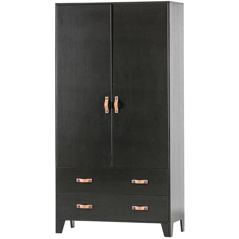 Dian Black Pine Wood Wardrobe Cabinet