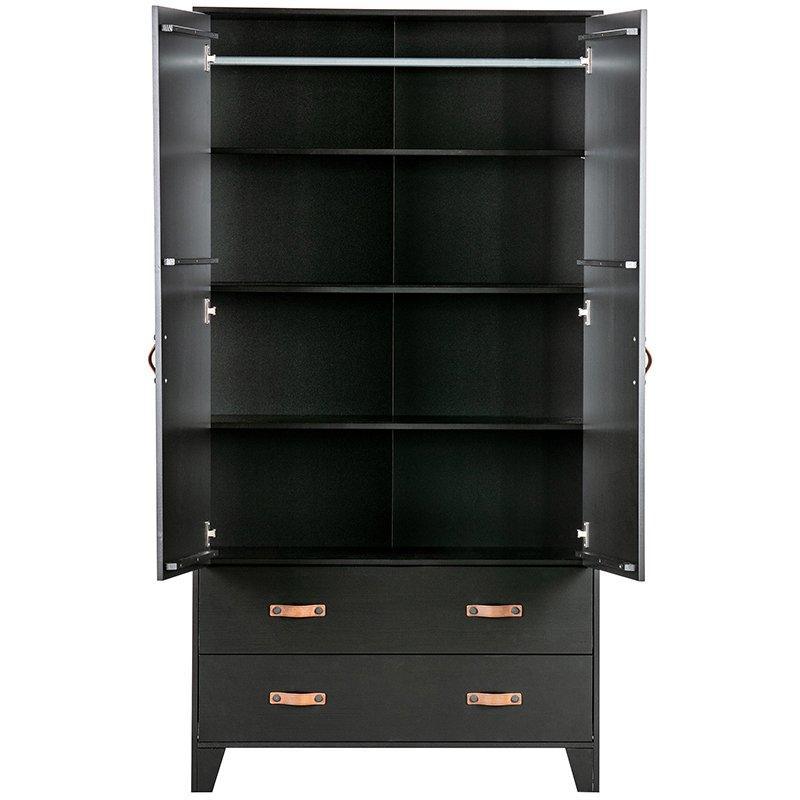Dian Black Pine Wood Wardrobe Cabinet