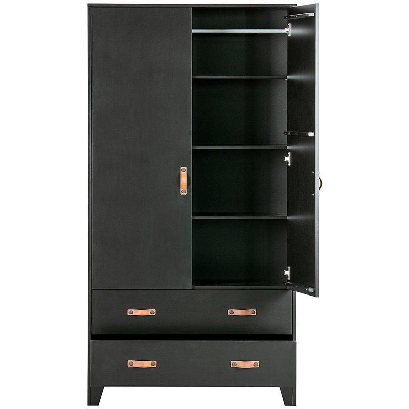 Dian Black Pine Wood Wardrobe Cabinet